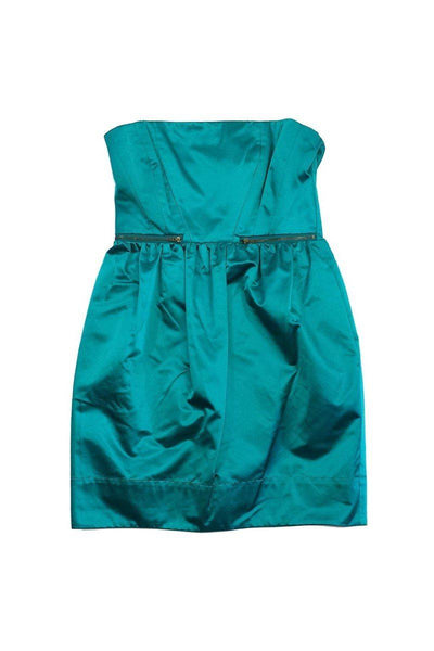 Current Boutique-Shoshanna - Teal Silk Strapless Zipper Dress Sz 6