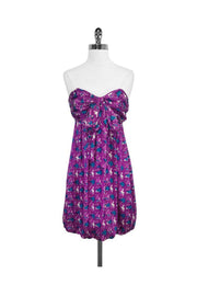 Current Boutique-Shoshanna - Violet & Teal Print Silk Strapless Dress Sz 4