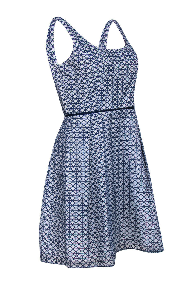Current Boutique-Shoshanna - White & Blue Textured Fit & Flare Dress Sz 6