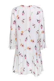Current Boutique-Shoshanna - White Floral Shift Dress w/ Ruffle Hem & Cuffs Sz 12