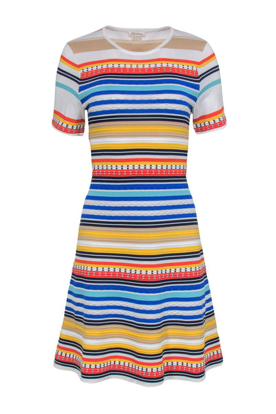 Current Boutique-Shoshanna - White & Multicolored Textured Knit Fit & Flare Dress Sz L
