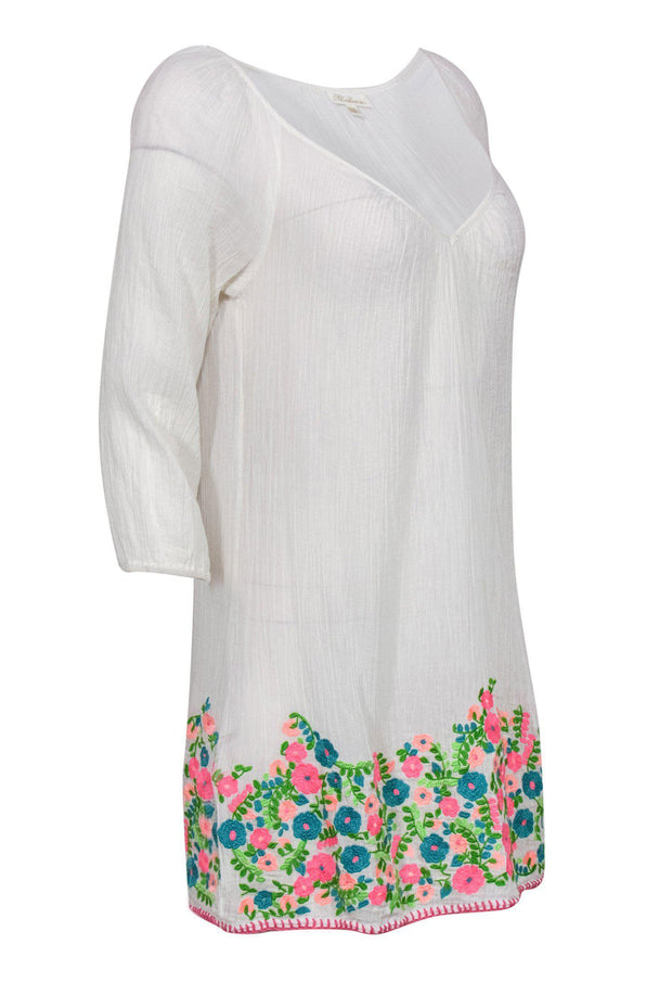 Current Boutique-Shoshanna - White Semi-Sheer Cotton Dress w/ Bright Embroidery Sz M
