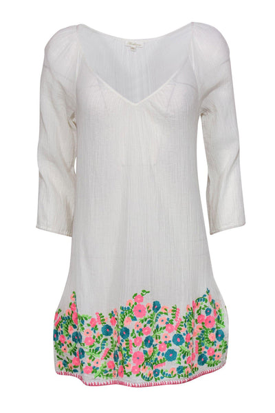 Current Boutique-Shoshanna - White Semi-Sheer Cotton Dress w/ Bright Embroidery Sz M