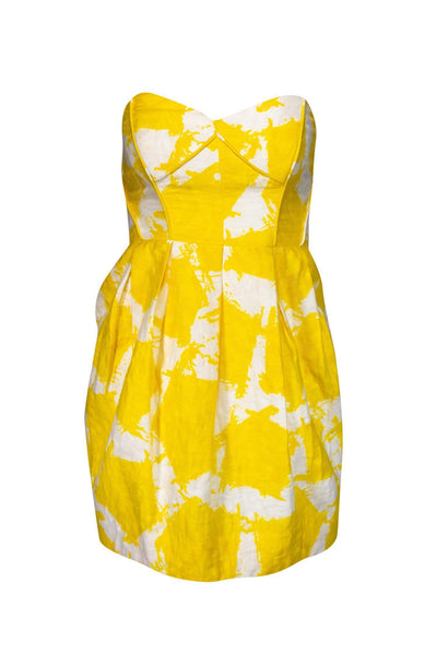 Current Boutique-Shoshanna - Yellow Floral Strapless Dress Sz 4