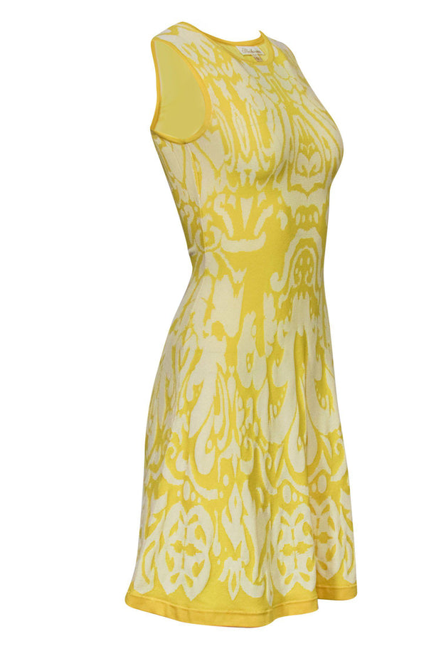 Current Boutique-Shoshanna - Yellow Knit Patterned A-Line Dress Sz S