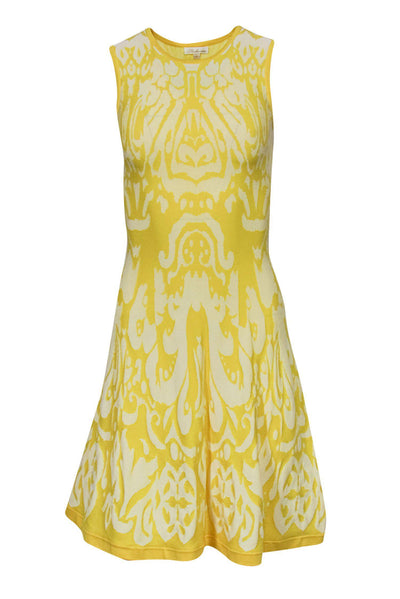 Current Boutique-Shoshanna - Yellow Knit Patterned A-Line Dress Sz S