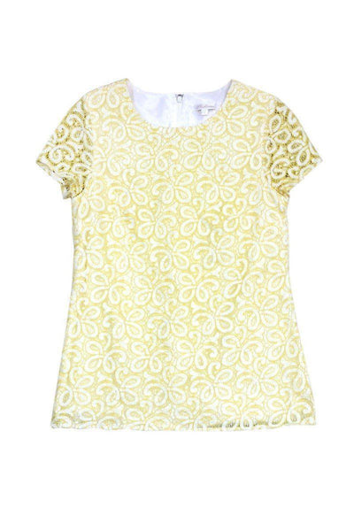 Current Boutique-Shoshanna - Yellow & White Lace Short Sleeve Top Sz 4