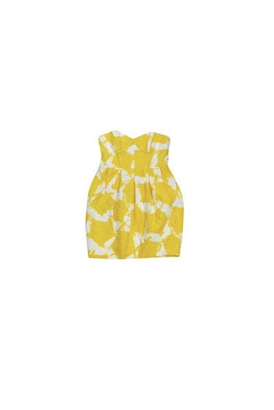 Current Boutique-Shoshanna - Yellow & White Strapless Printed Dress Sz 2