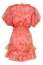 Current Boutique-Show Me Your Mumu - Orange & Pink Ruffle Puff Sleeve Mini Dress Sz L