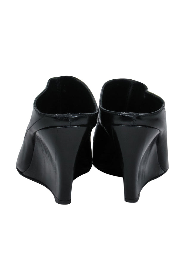 Current Boutique-Sigerson Morrison - Black Textured Patent Leather Wedge Mules Sz 10