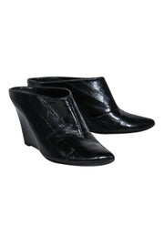 Current Boutique-Sigerson Morrison - Black Textured Patent Leather Wedge Mules Sz 10