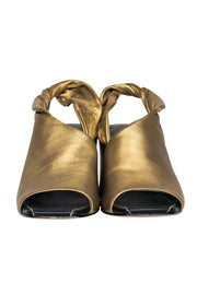 Current Boutique-Sigerson Morrison - Gold Leather Open Toe Block Heel Slingback Pumps Sz 7