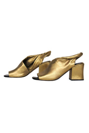 Current Boutique-Sigerson Morrison - Gold Leather Open Toe Block Heel Slingback Pumps Sz 7
