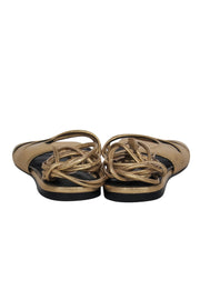 Current Boutique-Sigerson Morrison - Gold Leather Strappy Sandals w/ Ankle Wrap Tie Sz 8