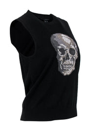 Current Boutique-Skull Cashmere - Black Cashmere Sleeveless Skull Print Sweater Sz M