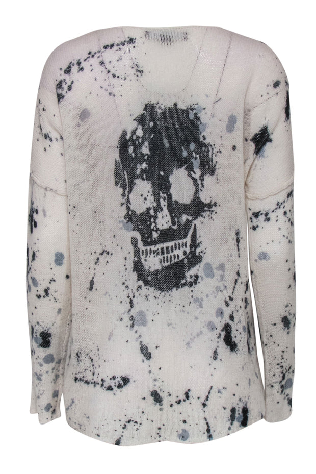 Current Boutique-Skull Cashmere - Cream, Grey & Black Paint Splatter Print Sweater Sz M