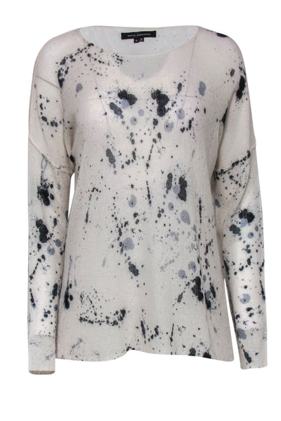 Current Boutique-Skull Cashmere - Cream, Grey & Black Paint Splatter Print Sweater Sz M