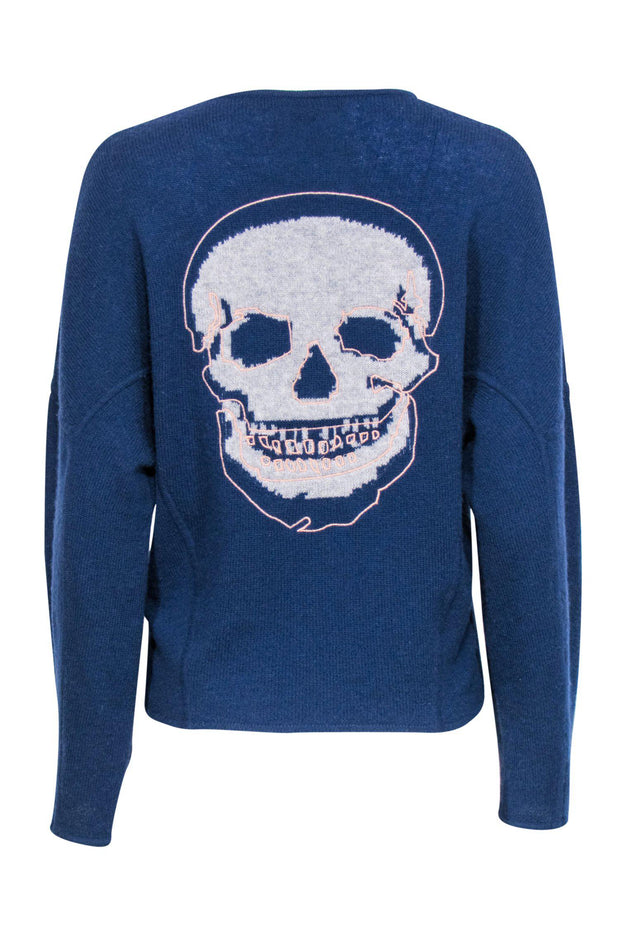 Current Boutique-Skull Cashmere - Navy Lace-Up Cashmere Sweater w/ Skull Print on Back Sz XS