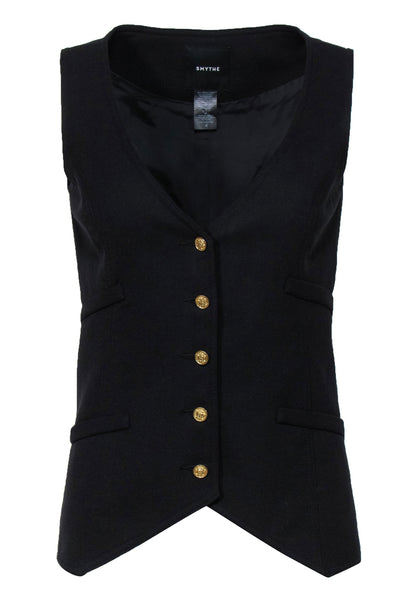 Current Boutique-Smythe - Black Wool Waistcoat w/ Gold Buttons Sz 4