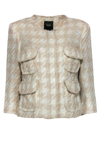 Current Boutique-Smythe - Cream Houndstooth Woven Metallic Tweed Jacket Sz 8
