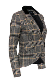 Current Boutique-Smythe - Tan & Black Glen Plaid Single Button Wool Blazer w/ Velvet Collar Sz 6