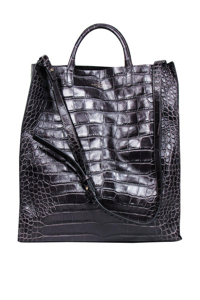 Current Boutique-Smythson - Black Large Crocodile Tote Bag w/ Shoulder Strap