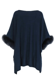 Current Boutique-Sofia Cashmere - Navy Longline Cashmere Sweater w/ Fur Trim OS