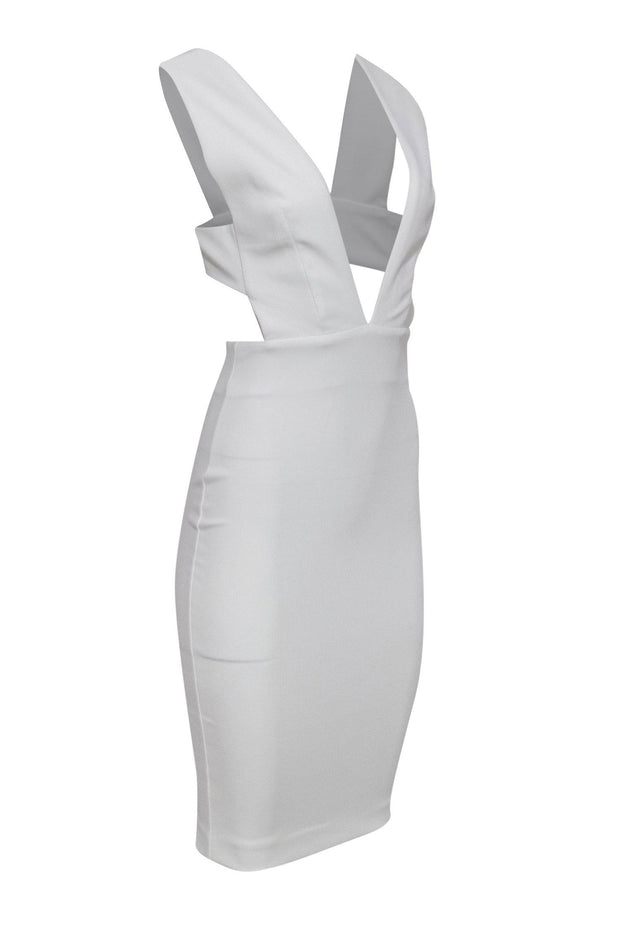 Current Boutique-Solace - White Textured Plunging V-Neck Sleeveless Dress w/ Back Cutout Sz 2
