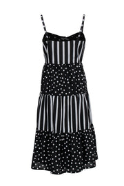 Current Boutique-Solid & Striped - Black & White Striped & Polka Dot Tiered Midi Dress Sz M