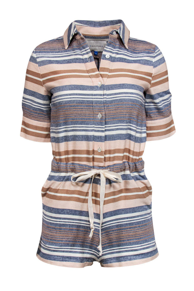 Current Boutique-Solid & Striped - Pink, Blue & White Striped Button-Up Romper Sz XS