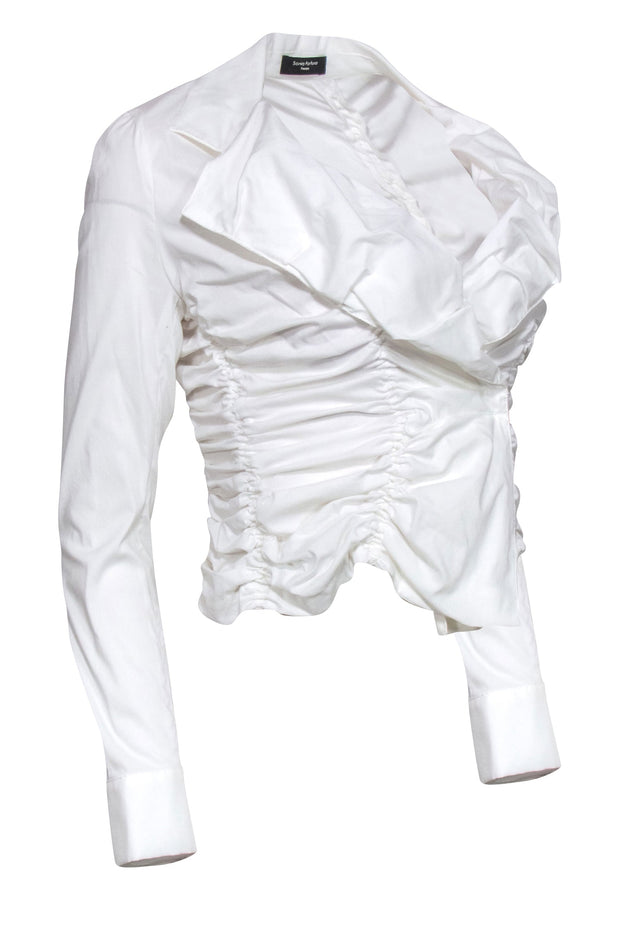 Current Boutique-Sonia Fortuna - White Cotton Blend Ruched Crop Blouse Sz 4
