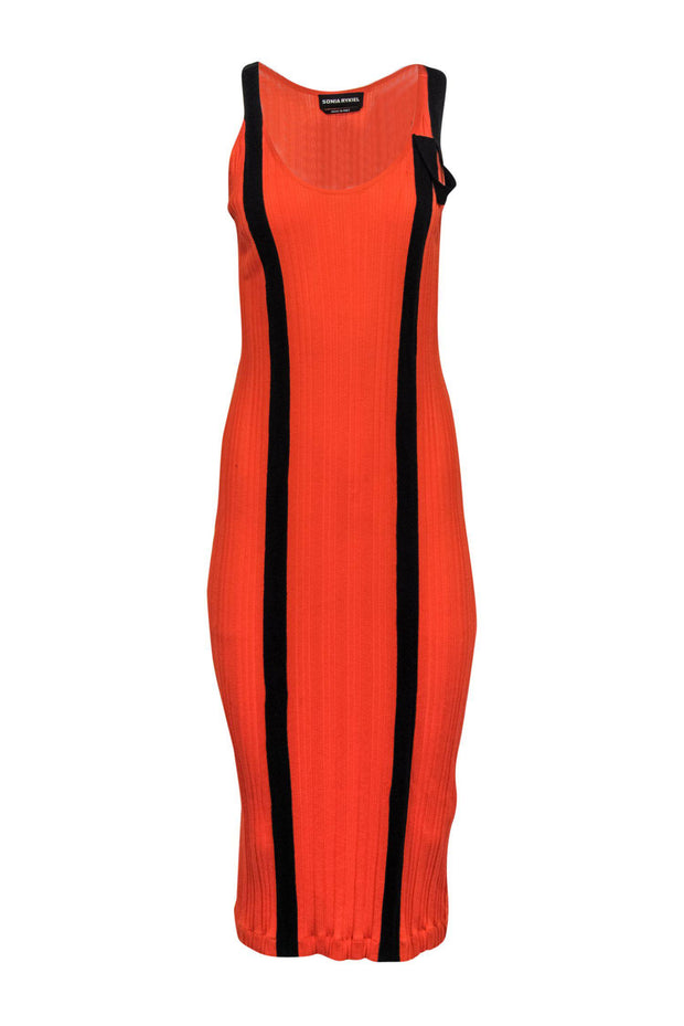 Current Boutique-Sonia Rykiel - Orange & Black Cotton Ribbed Dress Sz M