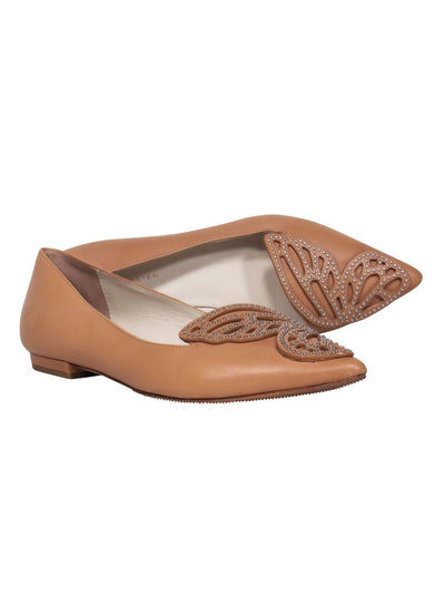 Current Boutique-Sophia Webster - Nude Pointed Toe Flats w/ Silver Studded Butterfly Sz 9