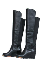 Current Boutique-Sorel - Black Leather Over-the-Knee "Fiona" Wedge Boots Sz 7