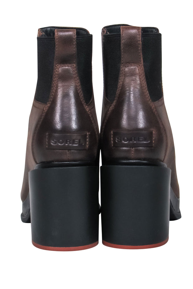Current Boutique-Sorel - Brown Leather Heeled Platform "Blake" Booties Sz 10