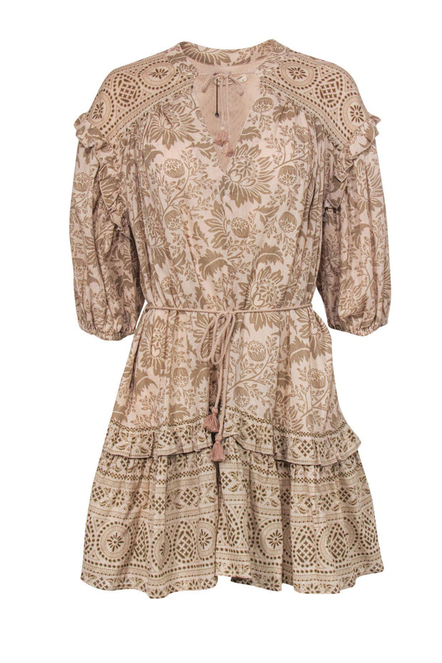 Current Boutique-Spell & Gypsy - Beige Floral Print Cotton Shift Dress Sz M