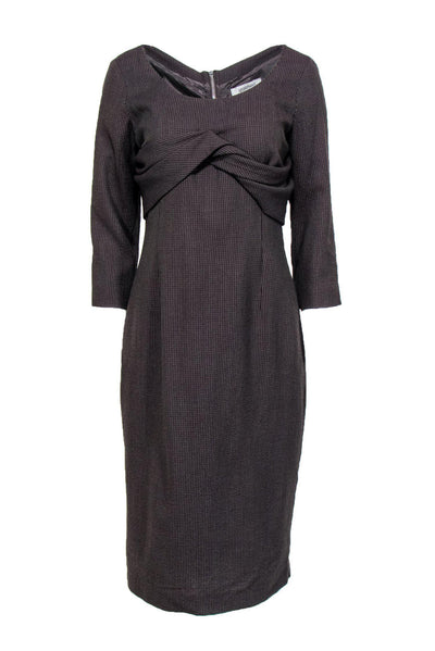 Current Boutique-Sportmax - Brown Textured Wool Sheath Dress w/ Cowl Neck Sz 12