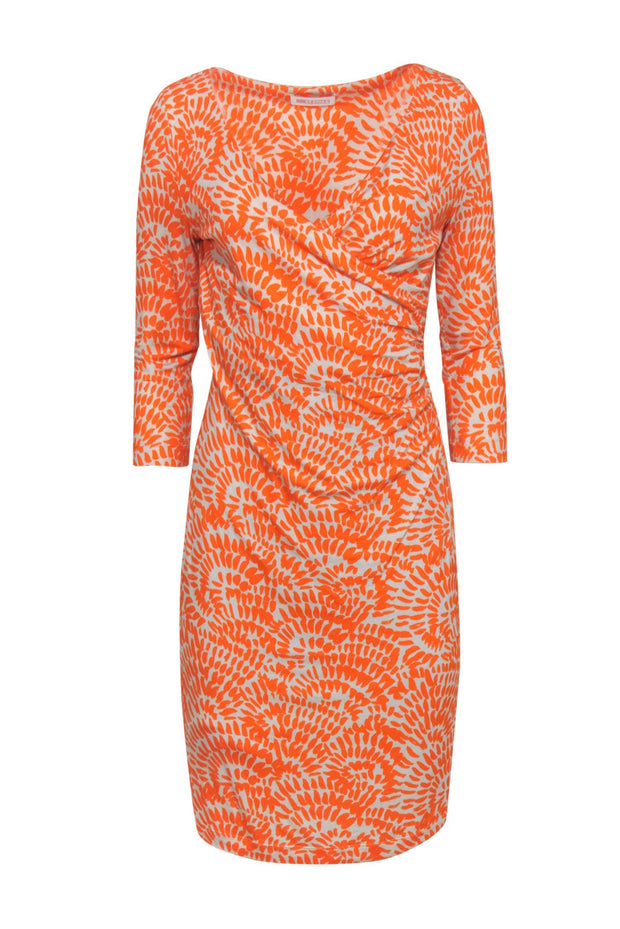 Current Boutique-St. Emile - Taupe & Orange Print Midi Wrap Dress Sz 6