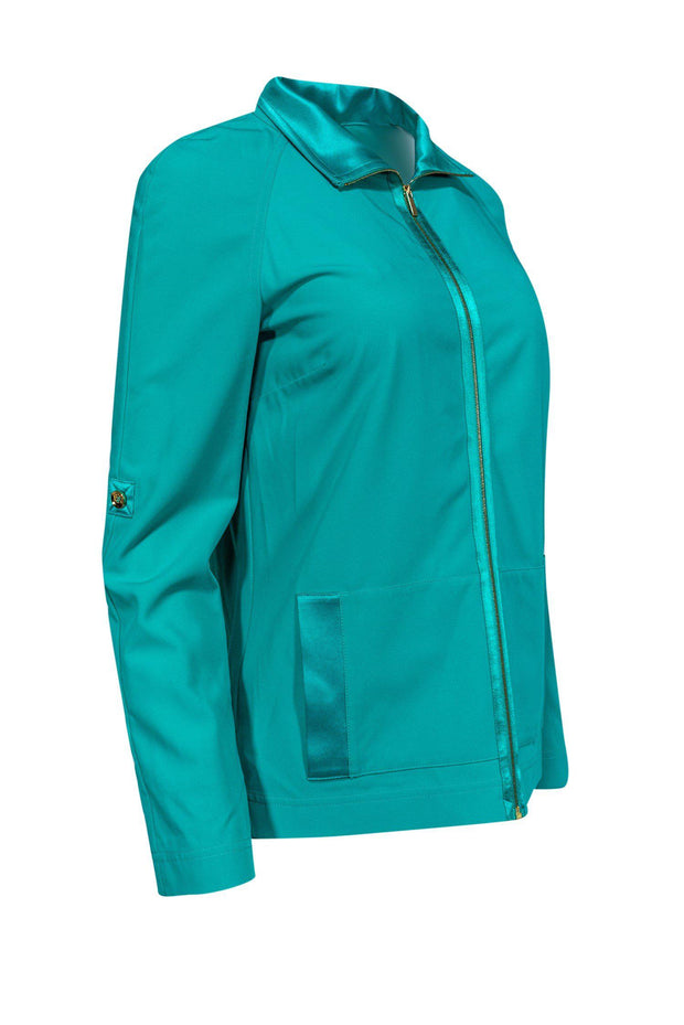 Current Boutique-St. John - Aqua Green Bomber-Style Jacket Sz P