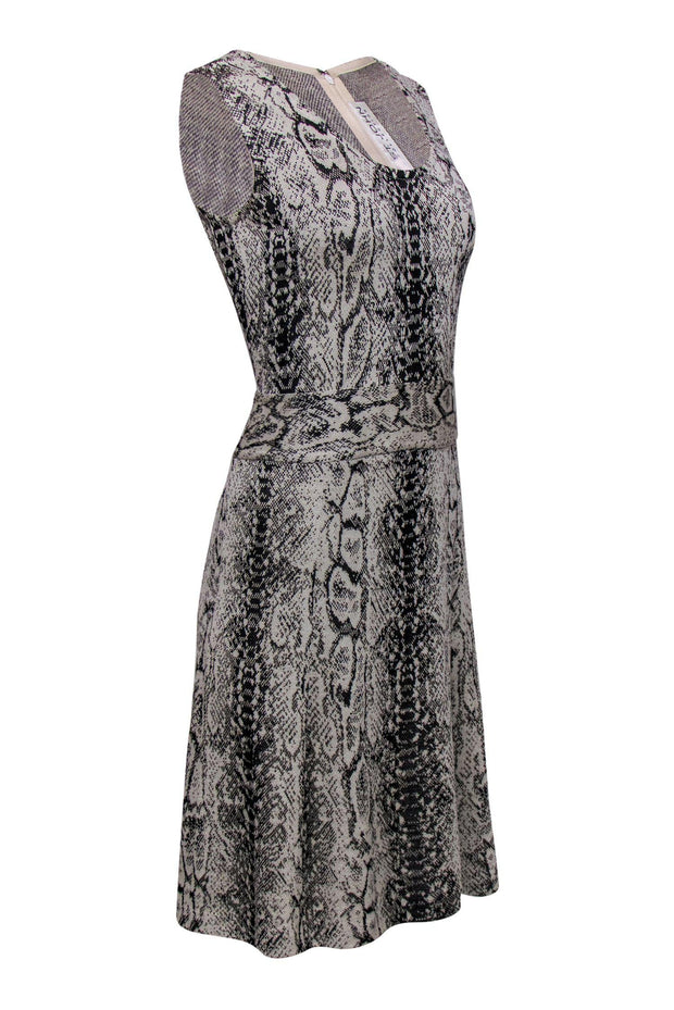 Current Boutique-St. John - Beige & Black Snakeskin Knit Fit & Flare Dress Sz 8