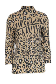 Current Boutique-St. John - Beige Leopard Print Mock Turtleneck Sweater Sz P