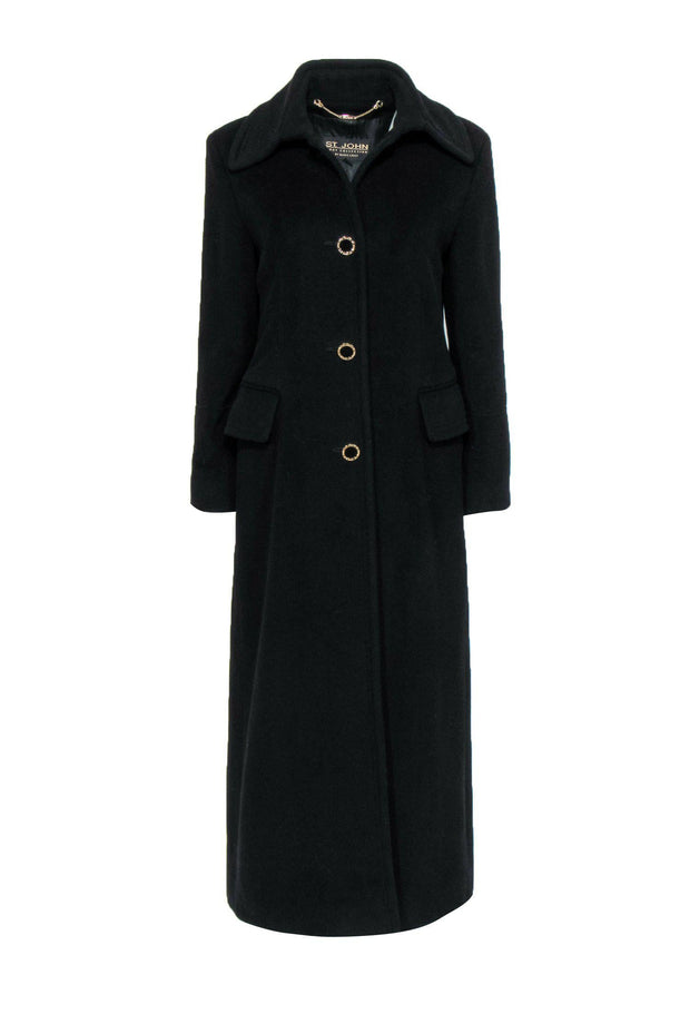 Current Boutique-St. John - Black Cashmere Longline Coat Sz 4