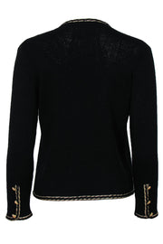 Current Boutique-St. John - Black Clasped Knit Cardigan w/ Gold Trim Sz S