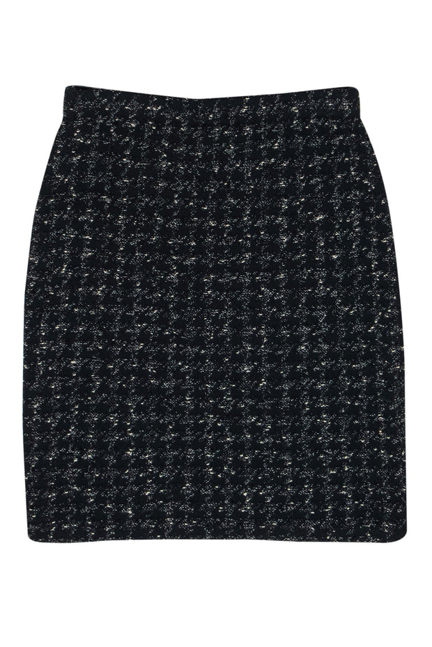 Current Boutique-St. John - Black & Cream Woven Houndstooth Tweed Pencil Skirt Sz 10