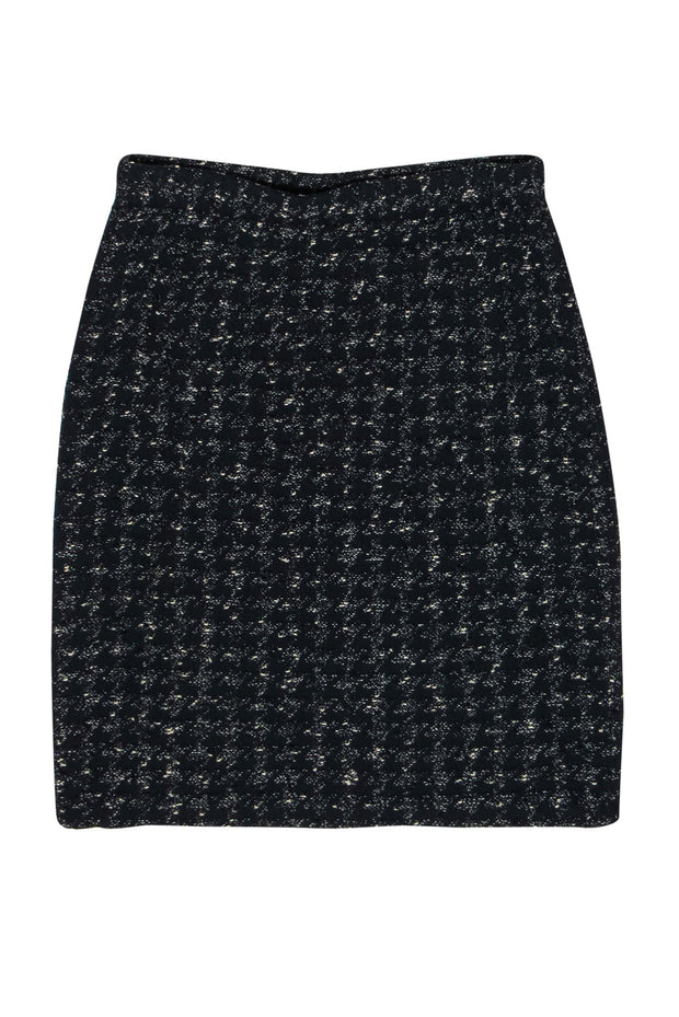 Current Boutique-St. John - Black & Cream Woven Houndstooth Tweed Pencil Skirt Sz 10