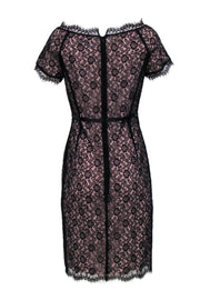 Current Boutique-St. John - Black Floral Lace Beaded Sheath Dress w/ Light Pink Underlay Sz 4