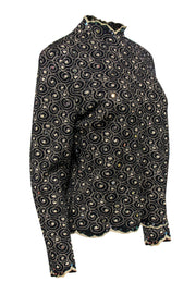 Current Boutique-St. John - Black & Gold Printed Mock Turtleneck Sweater w/ Sequins Sz 10