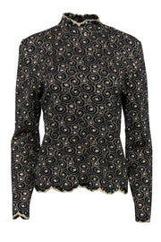 Current Boutique-St. John - Black & Gold Printed Mock Turtleneck Sweater w/ Sequins Sz 10