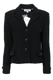 Current Boutique-St. John - Black Knit Button-Up Wool Blend Blazer Sz 10