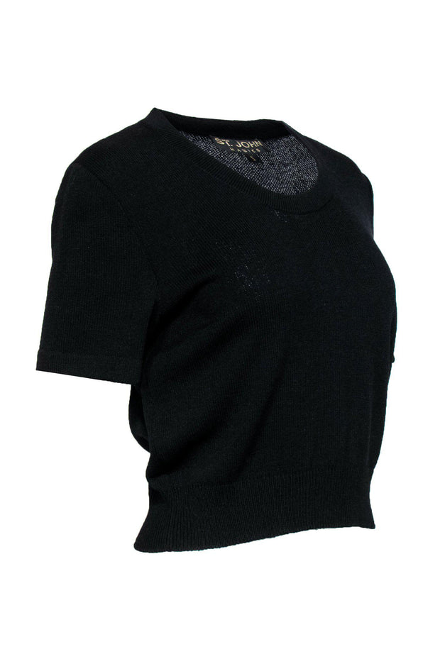 Current Boutique-St. John - Black Knit Cropped Short Sleeve Sweater Sz S